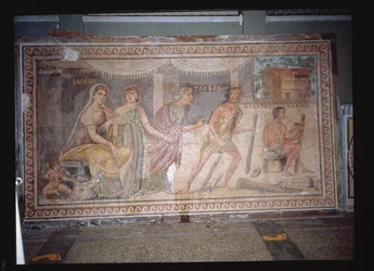 Floor depicting the fashioning of a wooden cow for Queen Pasiphae, from Belkis (now Zeugma) Turkey